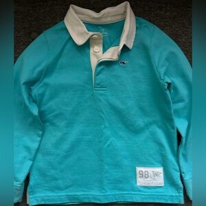 Vineyard Vines Kids Turquoise Long Sleeve Rugby Shirt